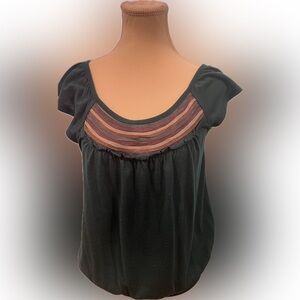 Xhilaration Women's Top Aqua Shirt with Cap Sleeves and Detail Front Design S